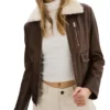 Womens Brown A2 Leather Flight Jacket Zipper webp