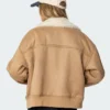 Womens Brown Leather Suede Shearling Jacket Back webp