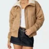 Womens Brown Leather Suede Shearling Jacket Main webp