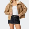 Womens Brown Leather Suede Shearling Jacket Zipper webp