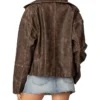 Womens Brown Oversized Distressed Leather Jacket Back webp