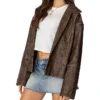 Womens Brown Oversized Distressed Leather Jacket Side webp
