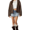 Womens Brown Oversized Distressed Leather Jacket Walk webp