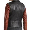 Womens Brown Sleeves Black Leather Motorcycle Jacket Back webp