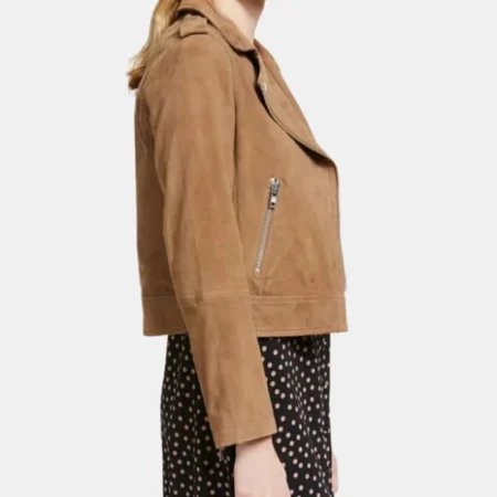 Womens Brown Suede Leather Biker webp