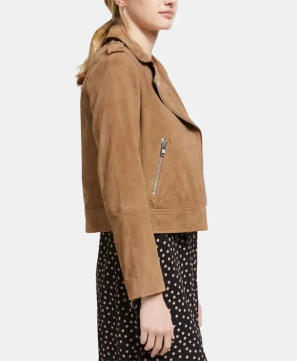 Womens Brown Suede Leather Biker webp