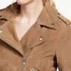 Womens Brown Suede Leather Biker Jacket Biker Collar webp