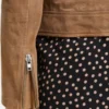 Womens Brown Suede Leather Biker Jacket Zipper Sleeves webp