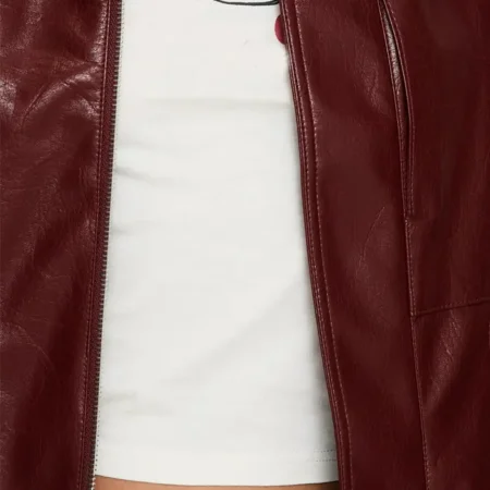Womens Burgundy Leather Bomber Jacket Zipper webp