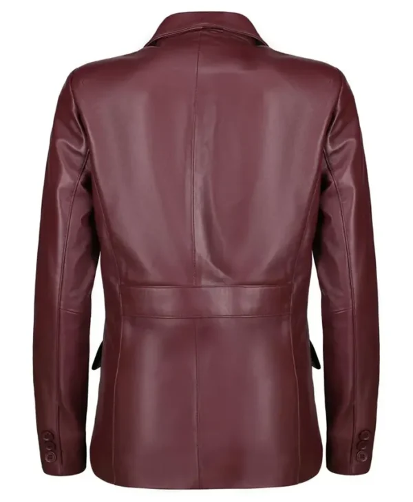 Womens Burgundy Leather Jacket Back webp