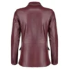 Womens Buttoned Burgundy Leather Blazer Back webp