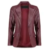 Womens Buttoned Burgundy Leather Blazer Inner webp