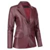 Womens Buttoned Burgundy Leather Blazer Side webp
