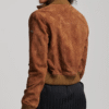 Womens Classic Cropped Brown Suede Bomber Jacket 5 png