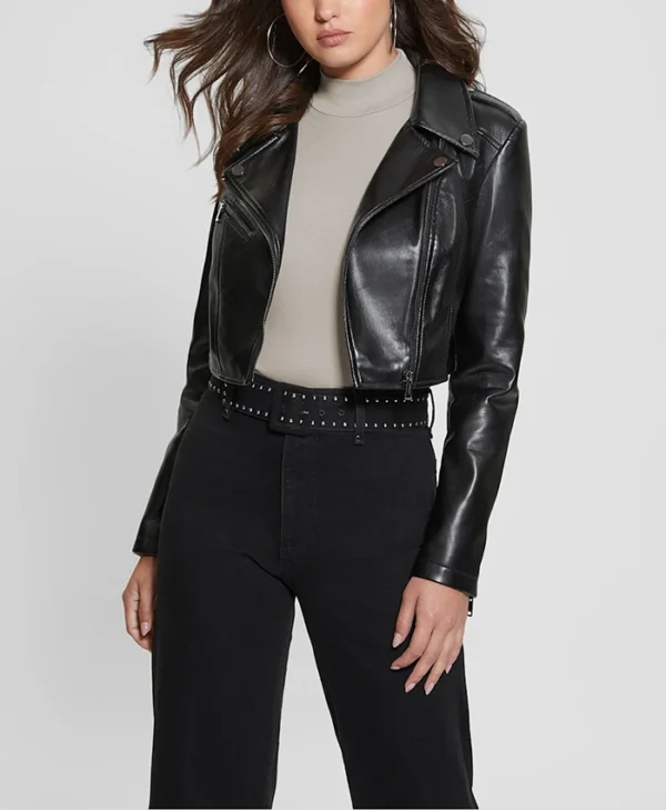 Womens Cropped Biker Jacket Open webp