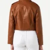 Womens Cropped Leather Jacket Brown Back webp