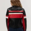 Womens Cropped Leather Jacket Racer Red And Black Back webp