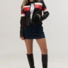 Womens Cropped Leather Jacket Racer Red And Black Stand webp