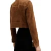 Womens Cropped Suede Leather Motorcycle Jacket Back webp