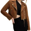 Womens Cropped Suede Leather Motorcycle Jacket Main webp