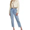Womens Cropped White Leather Biker Jacket Stand Up webp