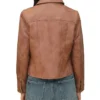 Womens Dark Brown Leather Trucker Jacket Back webp