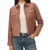 Womens Dark Brown Leather Trucker Jacket Main webp