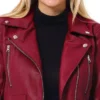 Womens Dark Red Cropped Leather Jacket Collar webp
