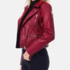 Womens Dark Red Cropped Leather Jacket Right Side webp