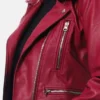 Womens Dark Red Cropped Leather Jacket Zipper webp