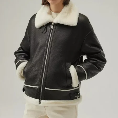 Womens Hooded Leather Jacket B3 Raf Aviator Pilot Cuffs webp