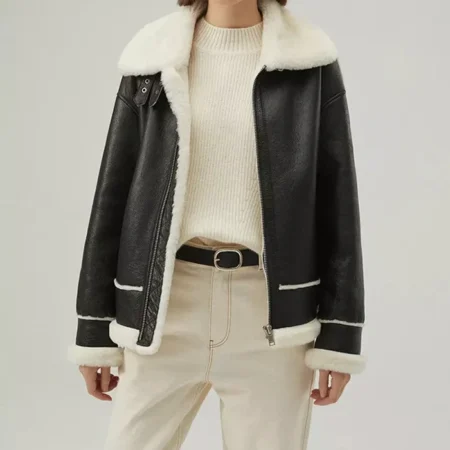 Womens Hooded Leather Jacket B3 Raf Aviator Pilot Main webp