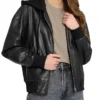 Womens Hooded Leather Jacket Closure webp