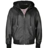 Womens Hooded Leather Jacket Front webp