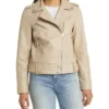 Womens Leather Beige Leather Motorcycle Jacket Front webp
