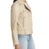 Womens Leather Beige Leather Motorcycle Jacket Side webp