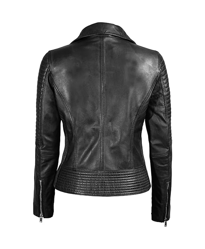 Womens Leather Biker Jacket Black Back webp Womens Leather Biker Jacket Black Back webp