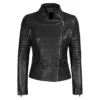 Womens Leather Biker Jacket Black Closure webp