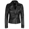 Womens Leather Biker Jacket Black Front webp