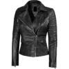 Womens Leather Biker Jacket Black Main webp