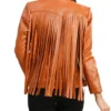 Womens Leather Brown Fringe Jacket Back Style webp