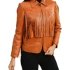 Womens Leather Brown Fringe Jacket Style webp