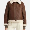Womens Leather Brown Shearling Jacket Main webp