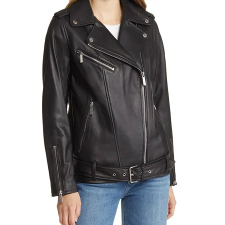 Womens Leather Jacket in Absolute Black Front webp