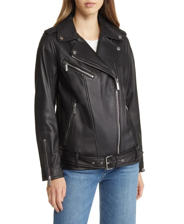 Womens Leather Jacket in Absolute Black Front webp
