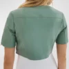 Womens Light Green Cropped Leather Jacket Back webp