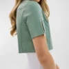 Womens Light Green Cropped Leather Jacket Side webp