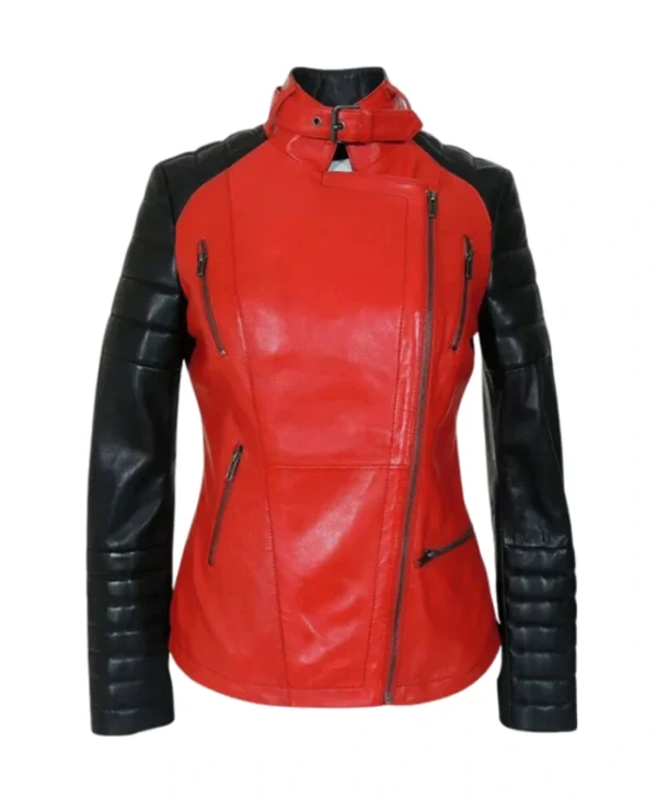 Womens Motorcycle Red And Black Biker Jacket Main webp