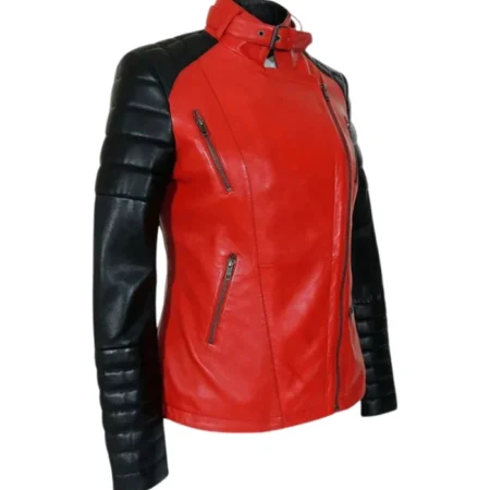 Womens Motorcycle Red And Black Biker Jacket Style webp