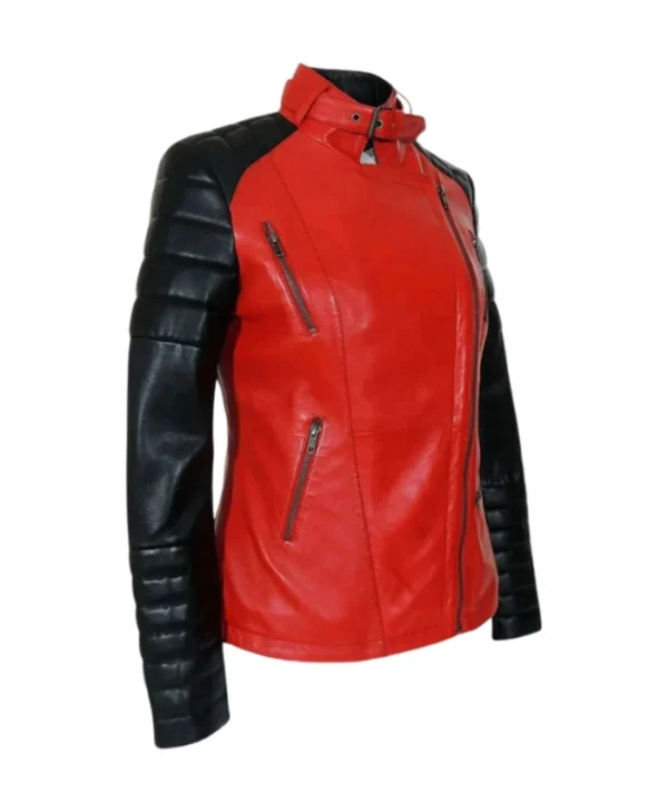 Womens Motorcycle Red And Black Biker Jacket Style webp